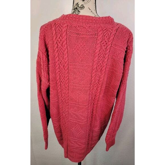 Vintage Express Sweater Womens SZ M Handknitted Fisherman Chunky Grandpa Pink - Picture 6 of 10